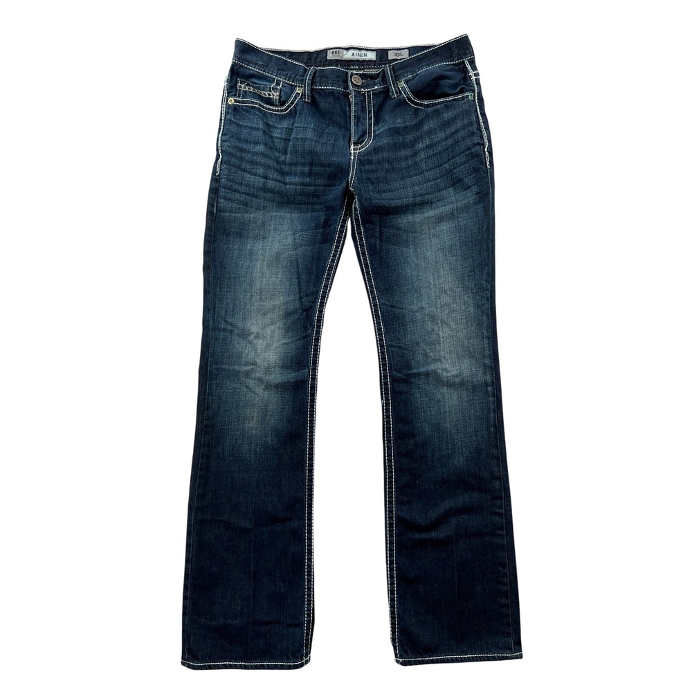 BKE Aiden Jeans Mens 33L 34x33 Dark Wash Contrast Stitch Straight Leg Denim